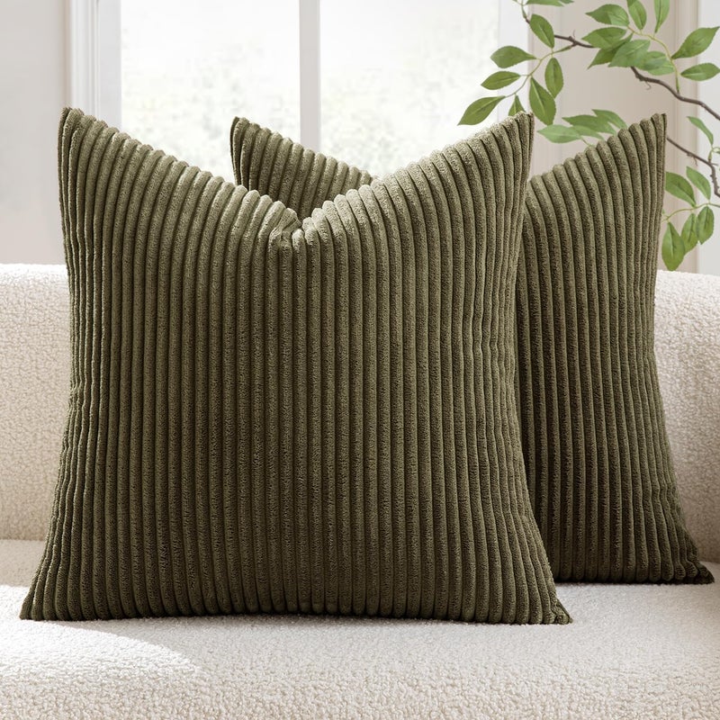 MIULEE Pack of 2 Pillow Covers Soft Soild Decorative Square Throw Pillow Covers Set Cushion Cases Pillowcases for Sofa Bedroom Car 18 x 18 Inch 45 x 45 Cm Olive Green - Image 1